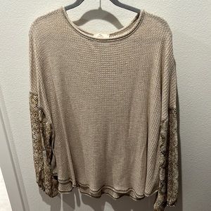 Beige Waffle and Snakeskin Blouse